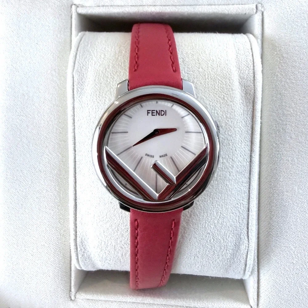 Fendi‎ Run Away Watch 28mm Stainless Steel Red Leather Strap NEW